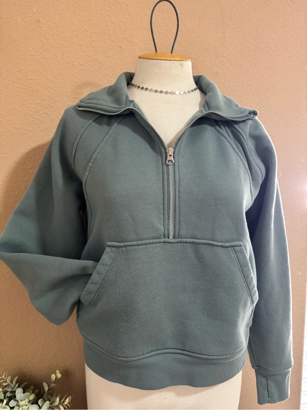 Danskin Dusty Teal Half-Zip Fleece Pullover